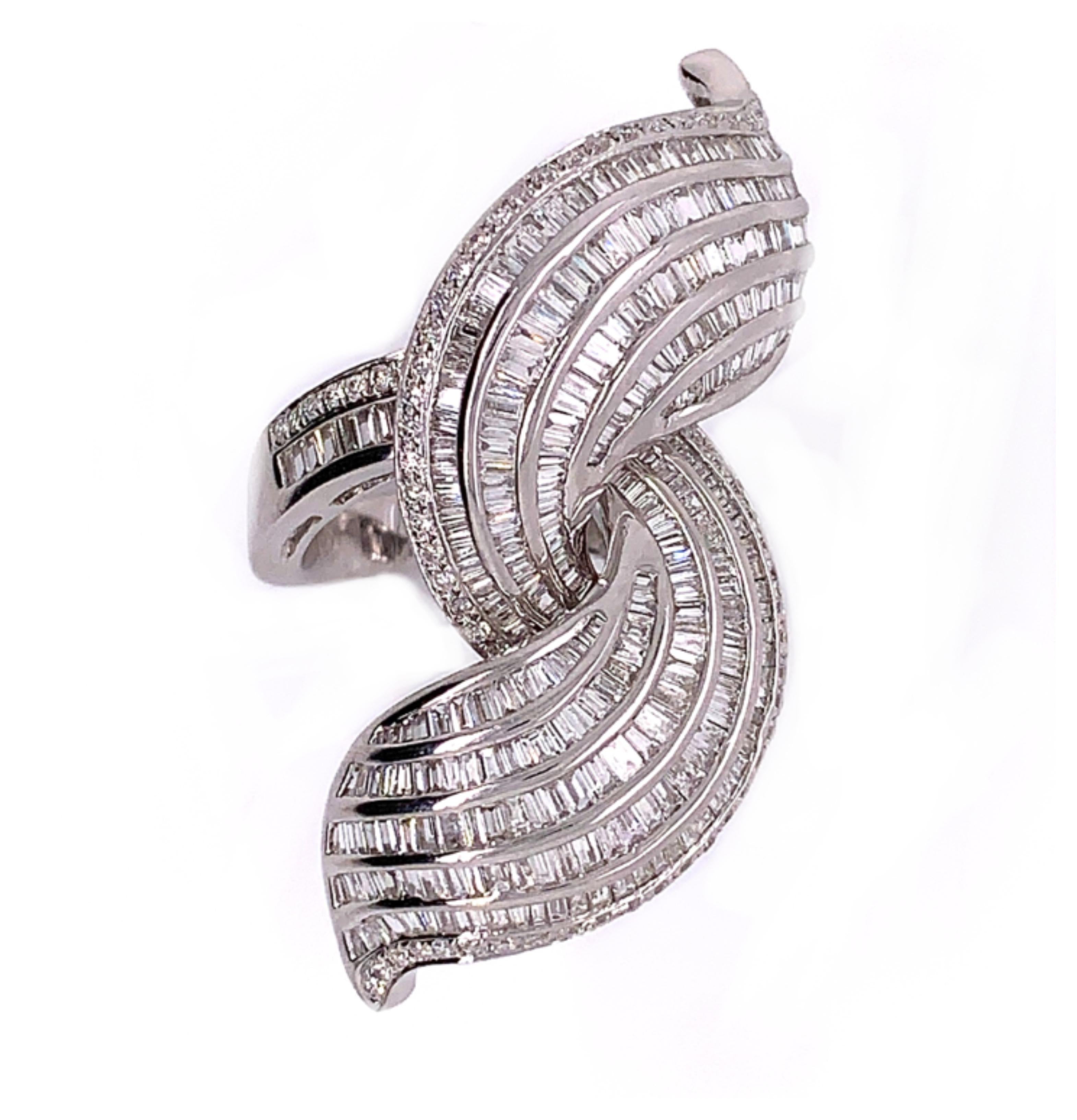 3.6 Carat Twirling Baguette Diamond Ring Crafted in 18 Karat White Gold 1