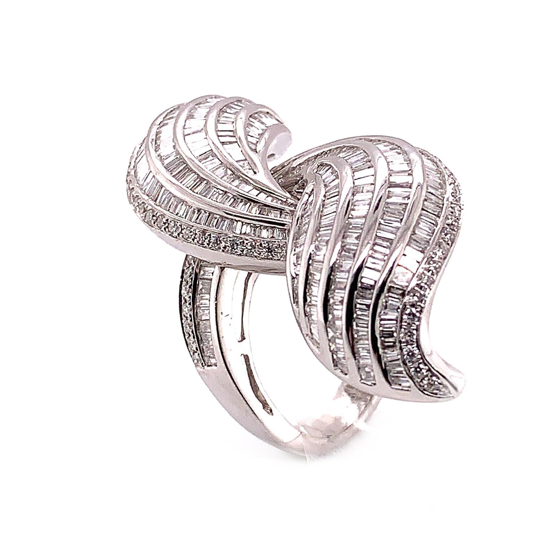 3.6 Carat Twirling Baguette Diamond Ring Crafted in 18 Karat White Gold 2