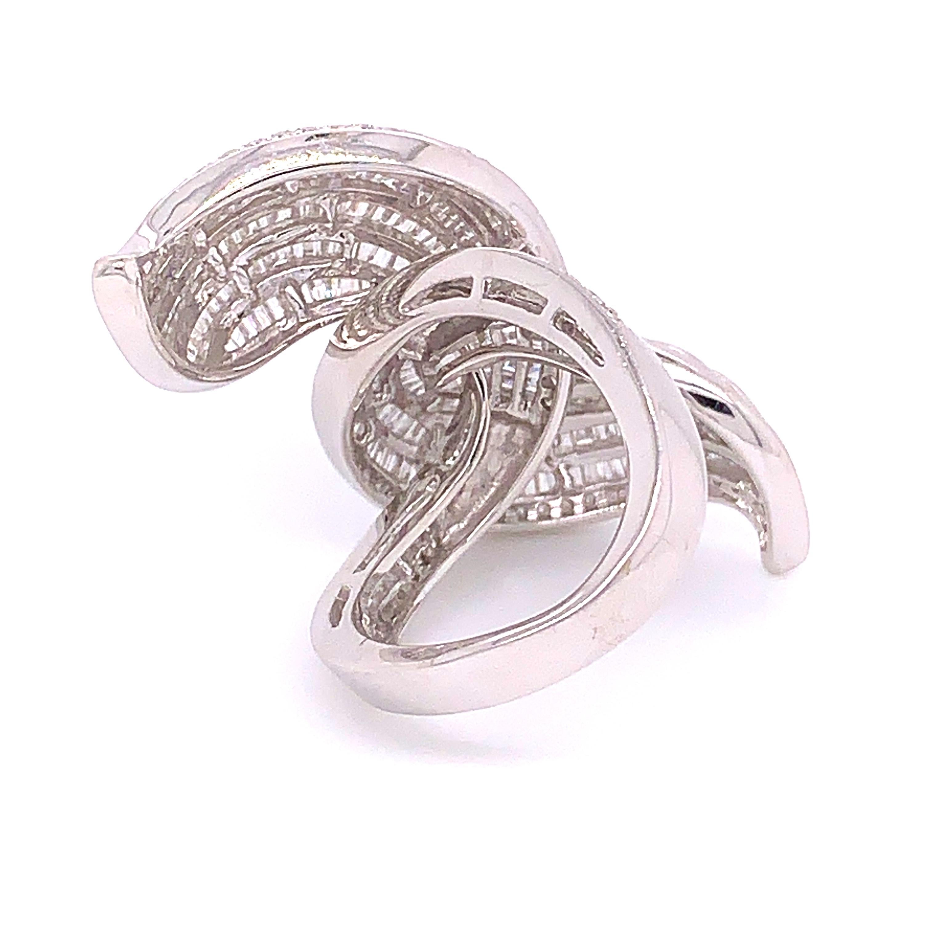 3.6 Carat Twirling Baguette Diamond Ring Crafted in 18 Karat White Gold 3