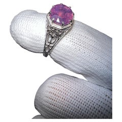 3.6 Carat Vivid Pink with Blue Hue Kashmir Sapphire Silver Ring