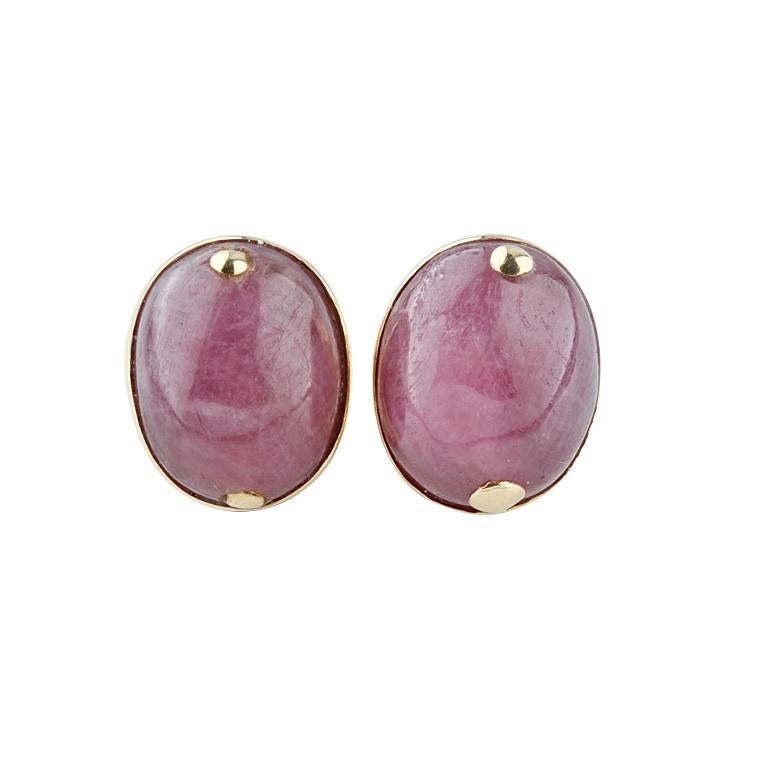 Women's 36 Carat Ruby Cabochon Earrings in Yellow Gold with Certificate For Sale