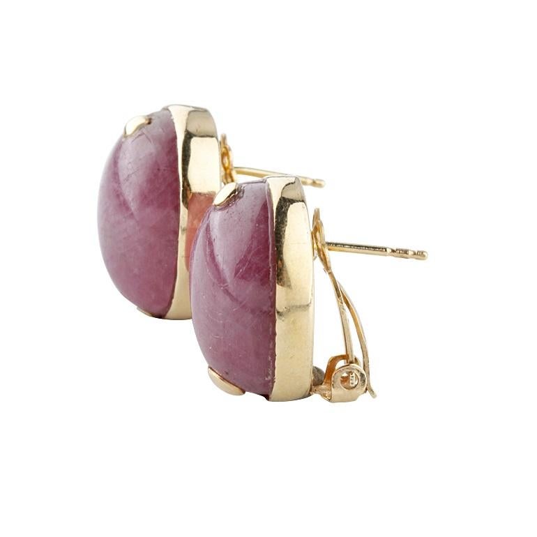 36 Carat Ruby Cabochon Earrings in Yellow Gold with Certificate For Sale 1