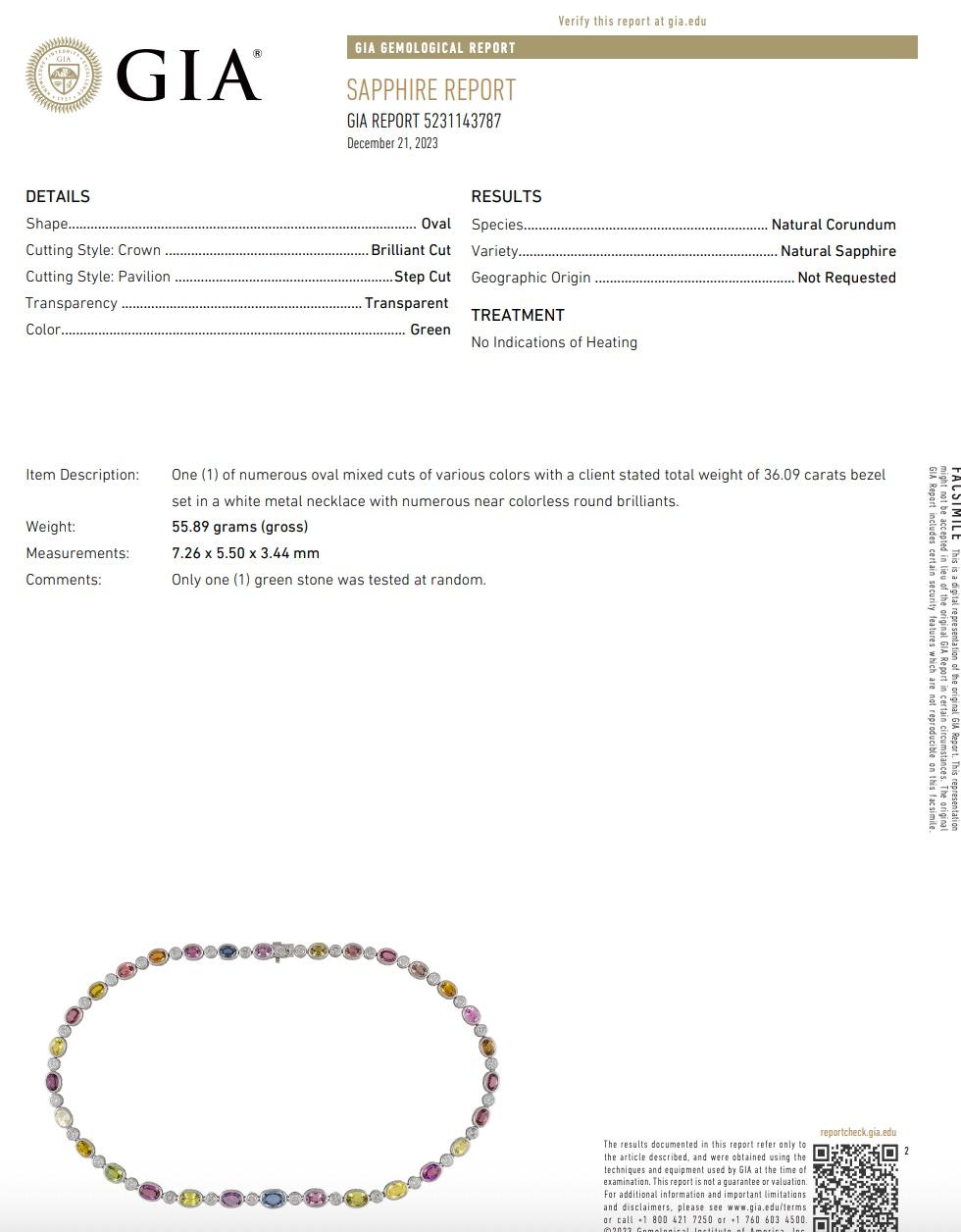 Collier de 36 carats de saphirs multicolores non chauffés et de diamants en vente 1