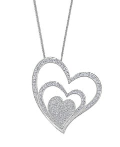 3.6 Ct Diamond 3 Heart Pendant or Necklace 18 K White Gold with 14 K Gold Chain