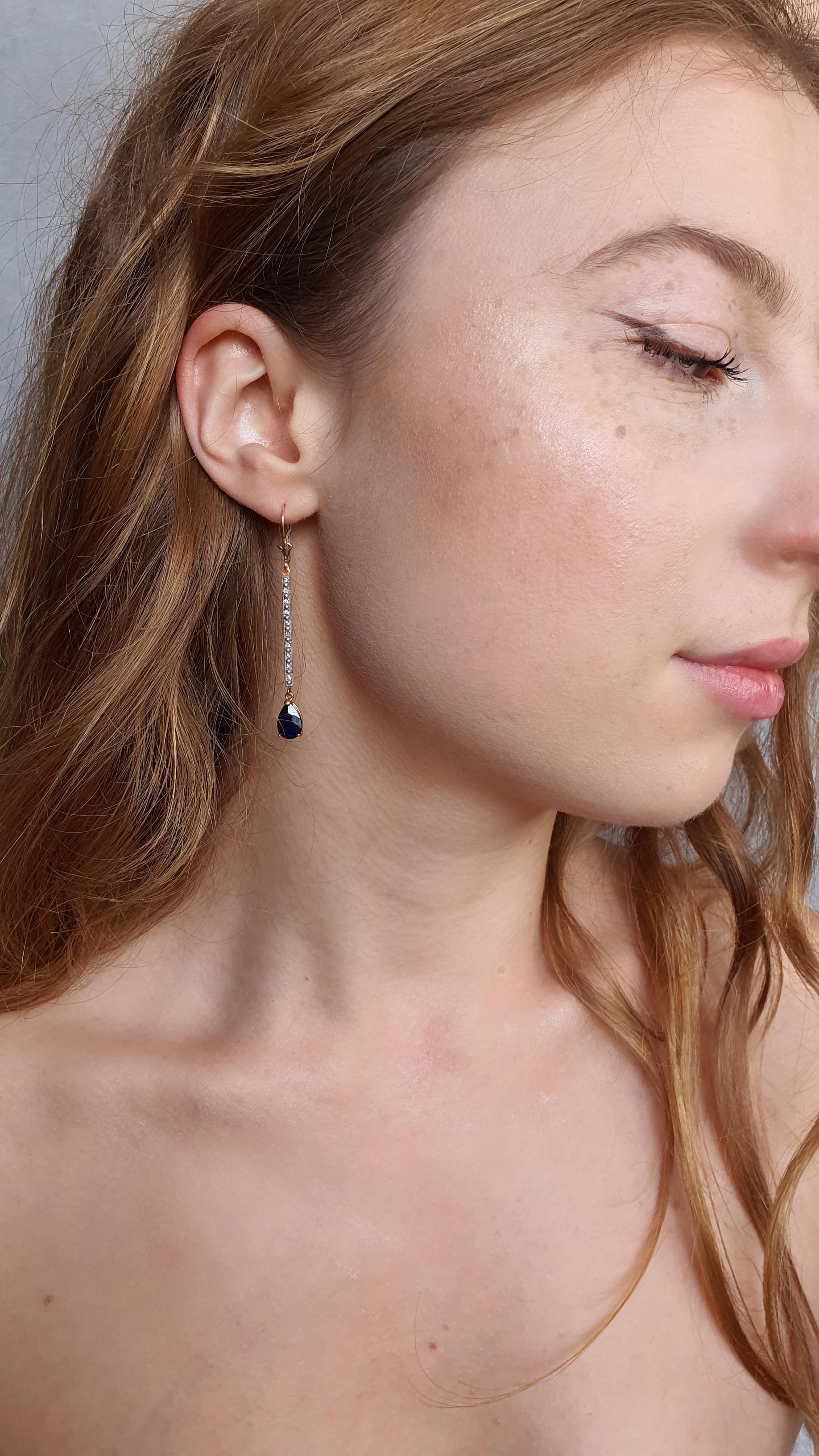 Pear Cut 3.6 Ct Sapphire Diamond Rose Gold Dangle Earrings For Sale