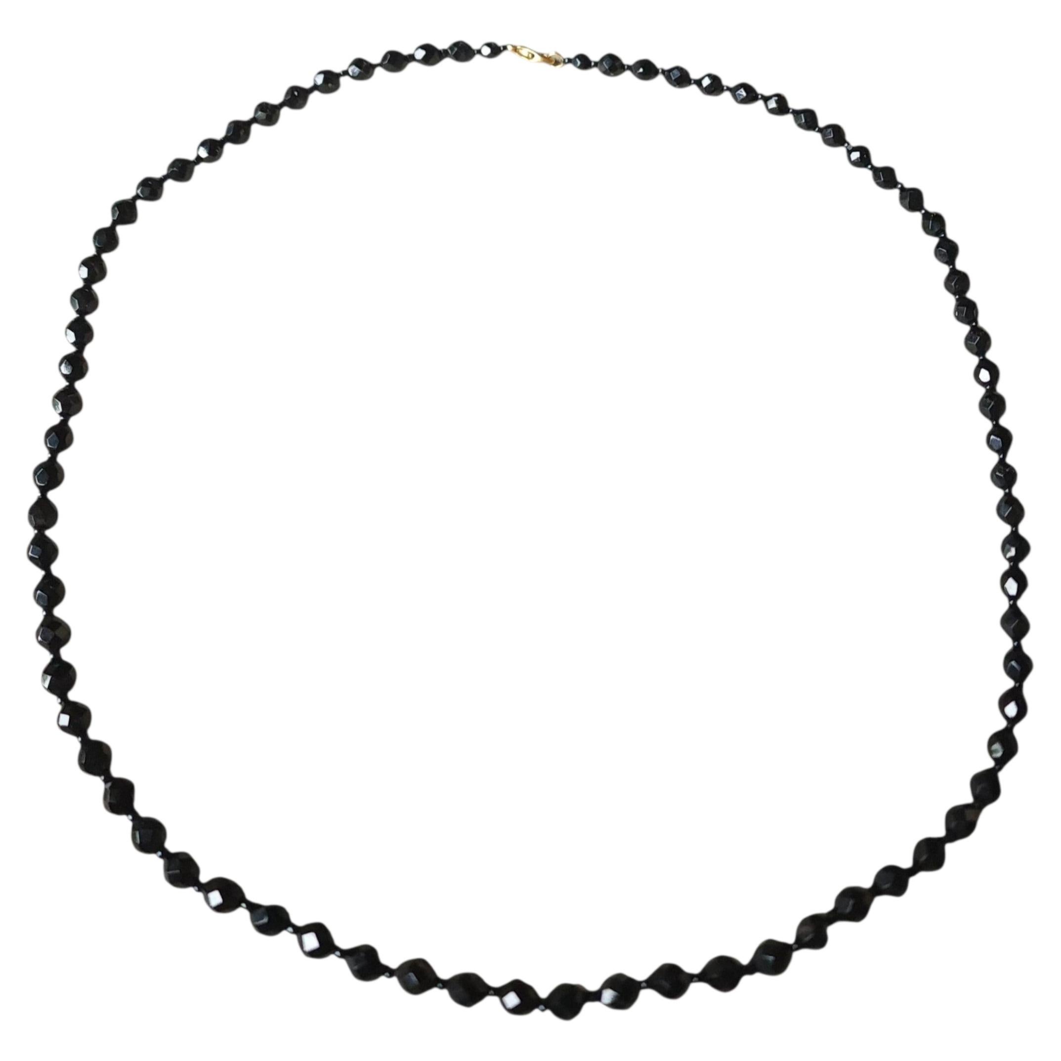 36" Czech Bohemian Black Faceted Glass Bead Long Flapper Strand Necklace, 1930s