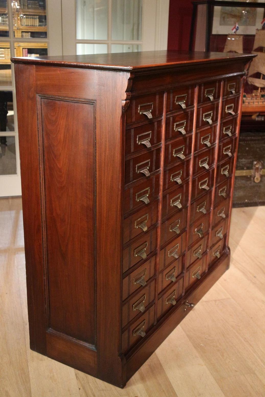 36 Drawer Antique Walnut Filing Cabinet In Good Condition In Eindhoven, NL