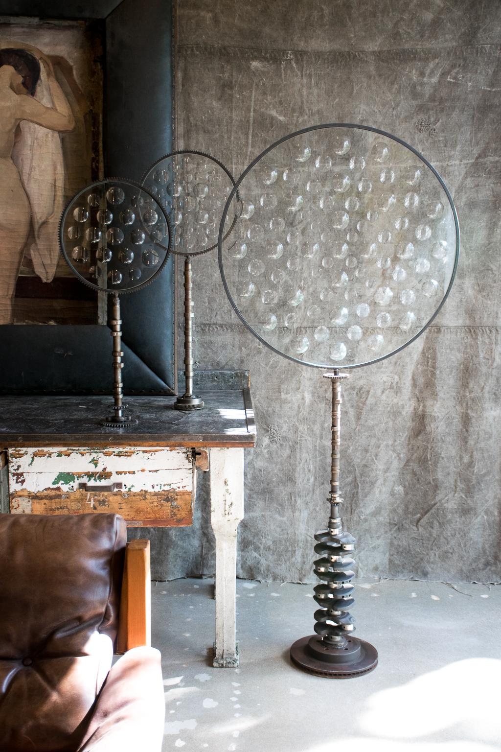 Renowned Mexican artist, Feliciano Béjar (1920-2007) is known for his experimental sculpture using recycled metal, crystal and glass.  His “Magiscopes,