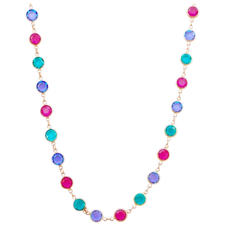 36" Gilded Bezel Set Colored Swarovski Crystal Necklace by Swarovski, 1980s  For Sale at 1stDibs | swarovski bezel necklace, swarovski crystal jewelry,  swarovski colorful necklace