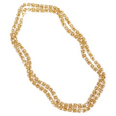 36" Gold Byzantine Chain Necklace With Woven Pearls, 1980s