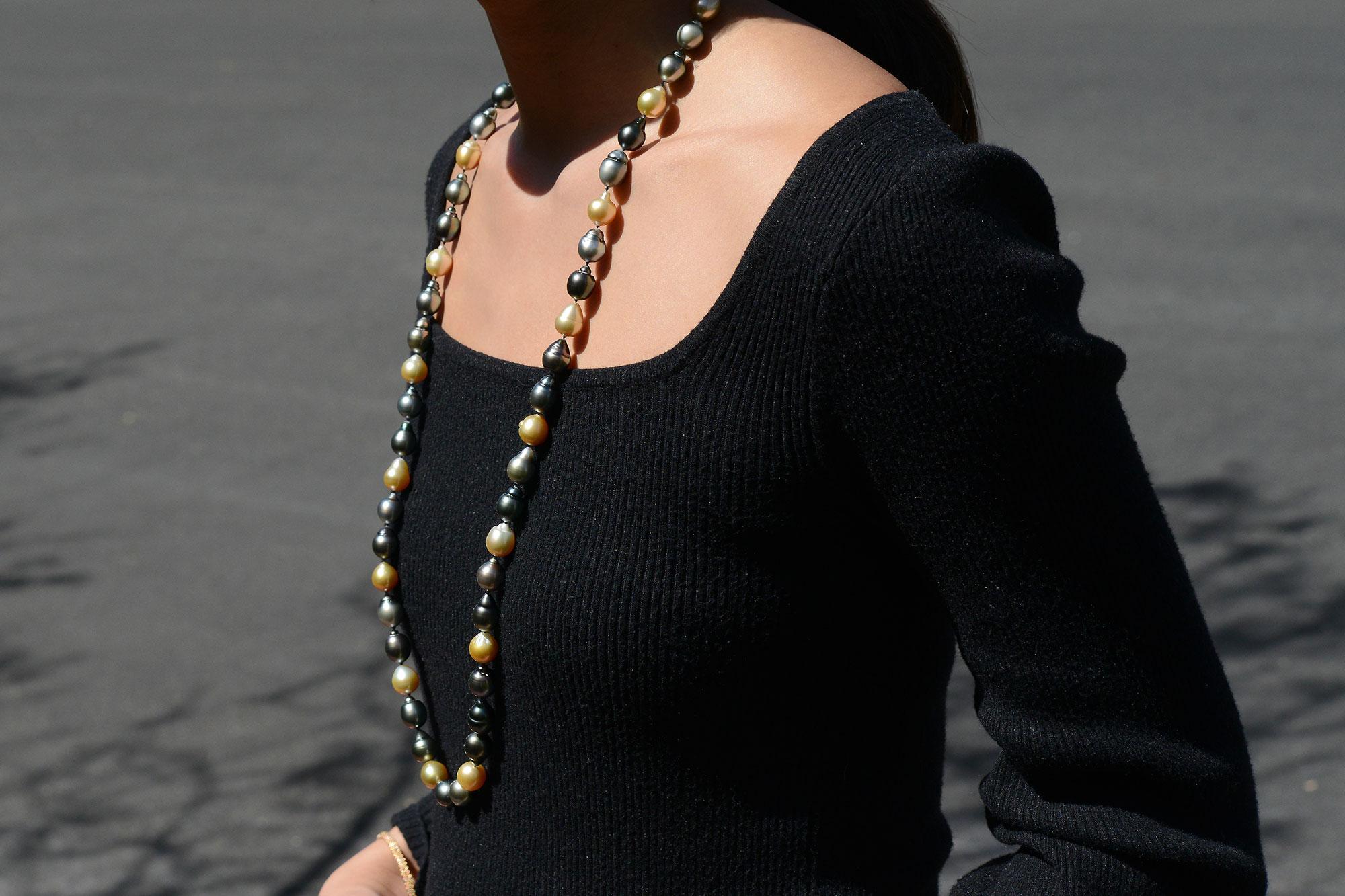Contemporary Golden South Sea and Black Tahitian Pearl Necklace