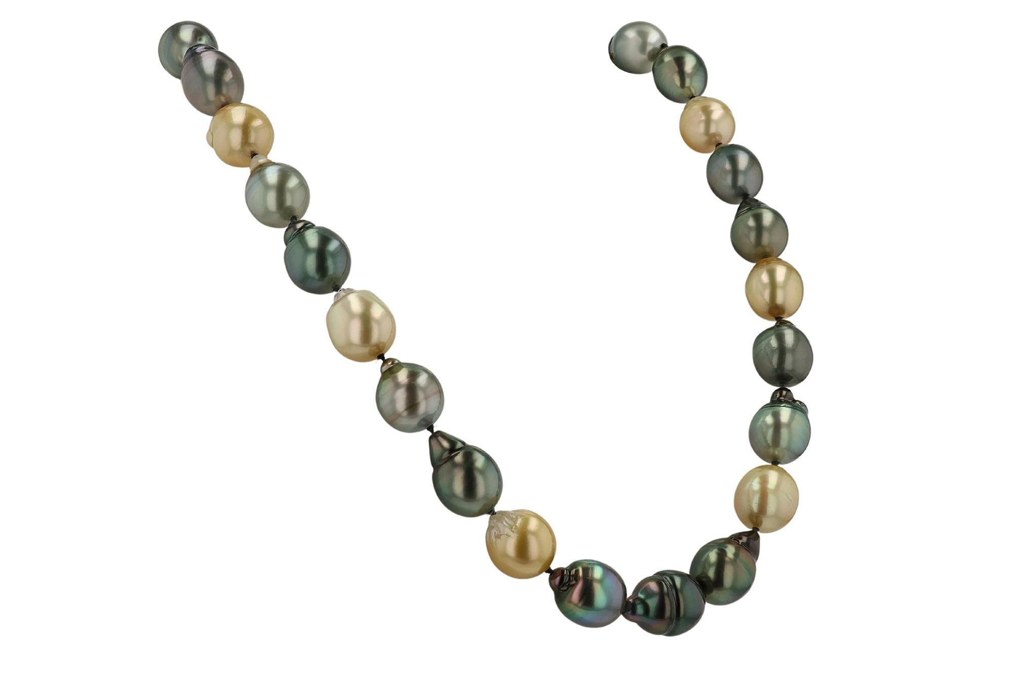 Round Cut Golden South Sea and Black Tahitian Pearl Necklace