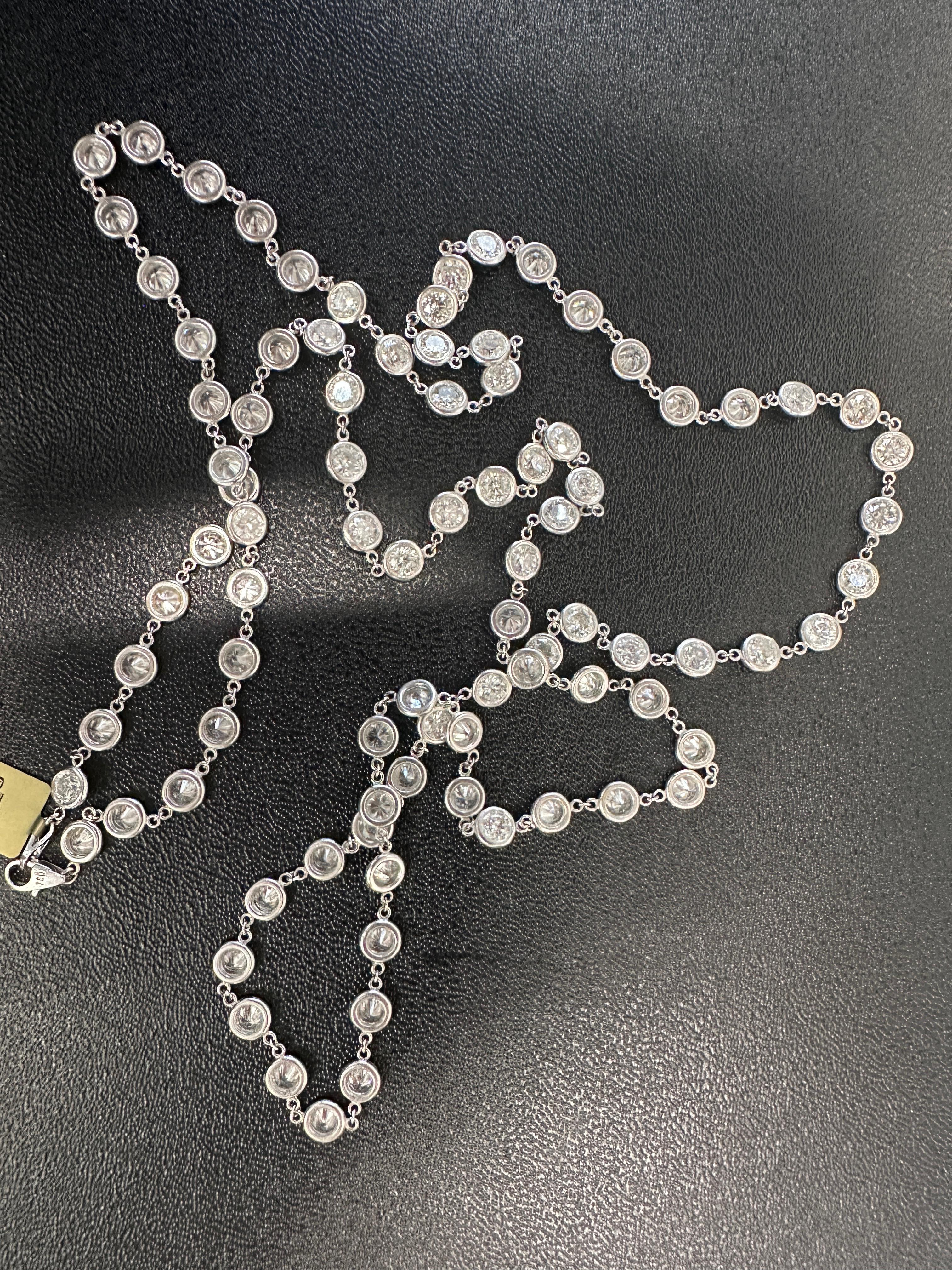 Collier de 36 pouces de diamants en or blanc 18 carats, 28,65 carats Unisexe en vente
