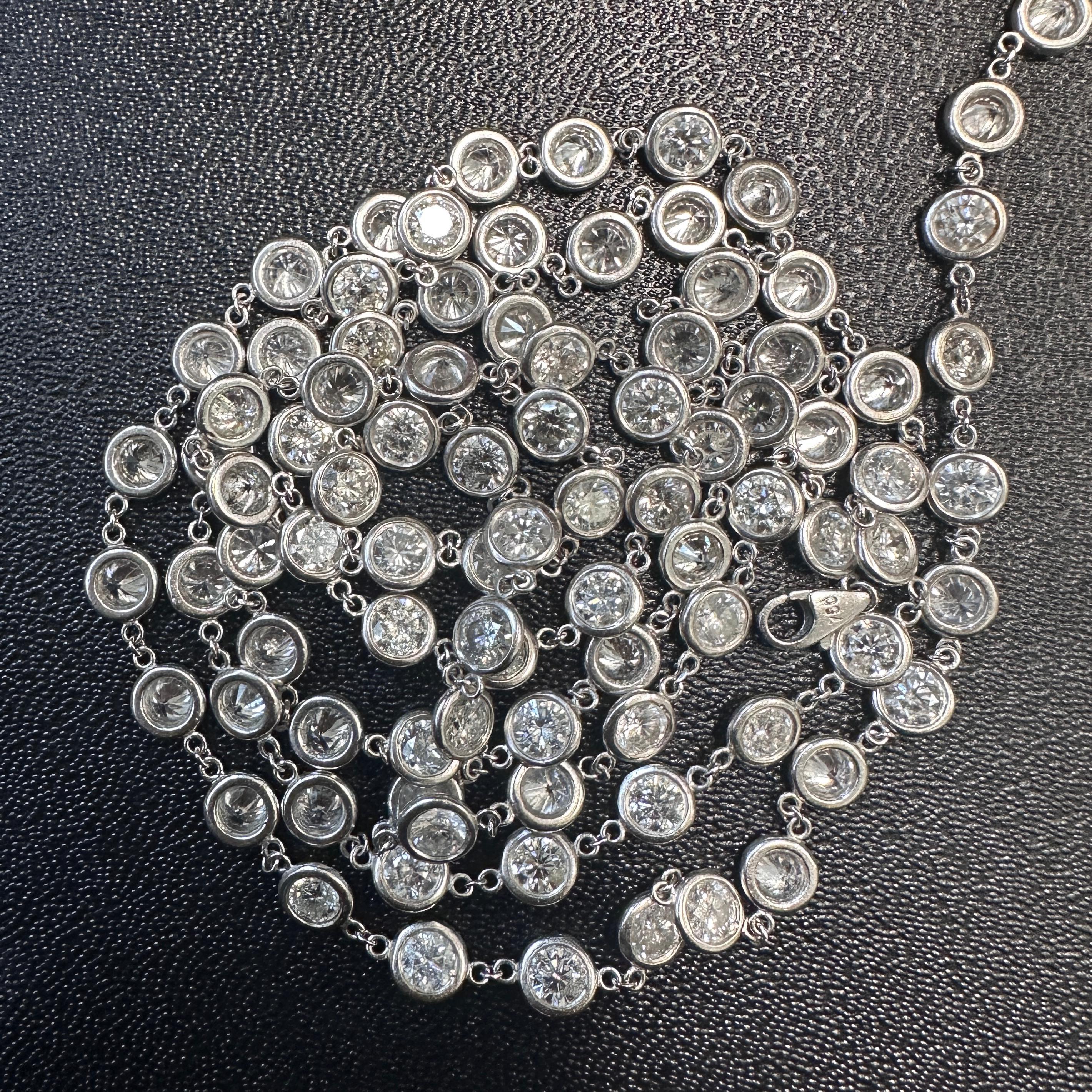 Taglio rotondo Collana di diamanti da 36 pollici, oro giallo 18K, 28,65 carati in vendita