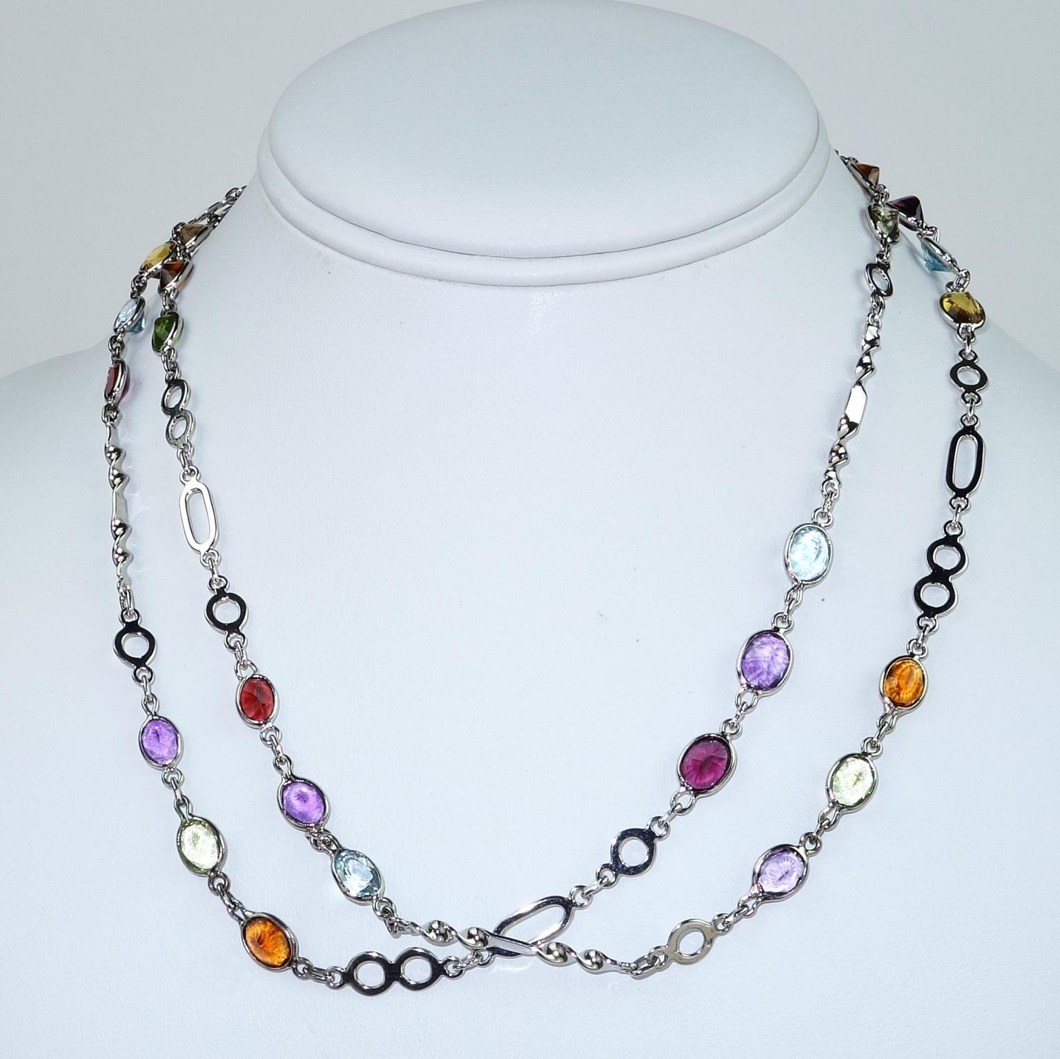 Oval Cut Gemjunky Sterling Silver Chain with Oval Gemstones Necklace