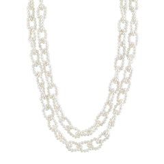36-Inch White Pearl "Open Chain Link" Necklace with Silver Toned Clasp