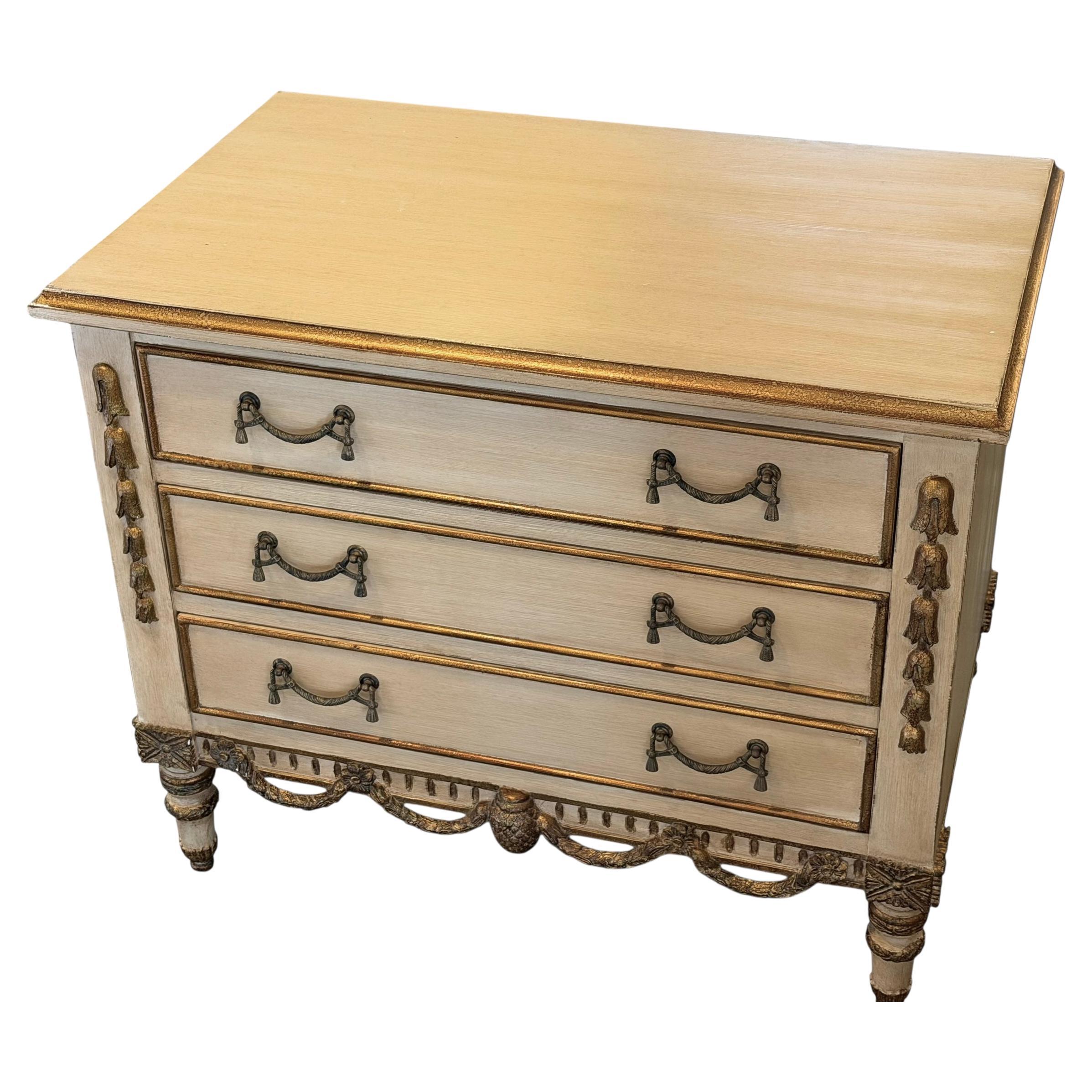 36” Nancy Corzine Neoclassical Ivory Nightstand Commode Chest of Drawers 1 of 2