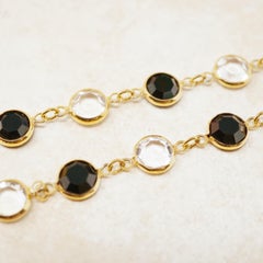 36" Onyx & Clear Swarovski Crystal Gold Bezel Station Necklace by Swarovski, 80s