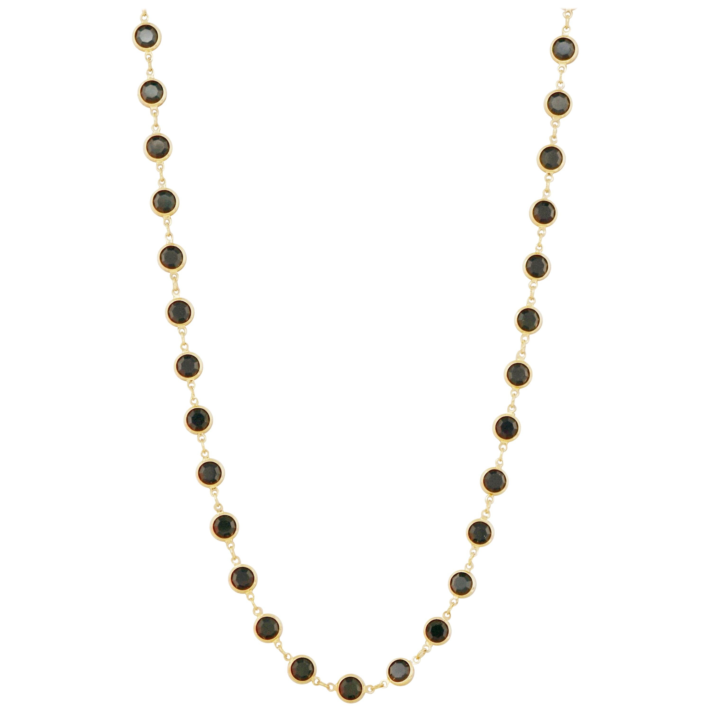 36"" Onyx Swarovski-Kristall Gold Lünette Halskette von Swarovski, 1980er Jahre im Angebot
