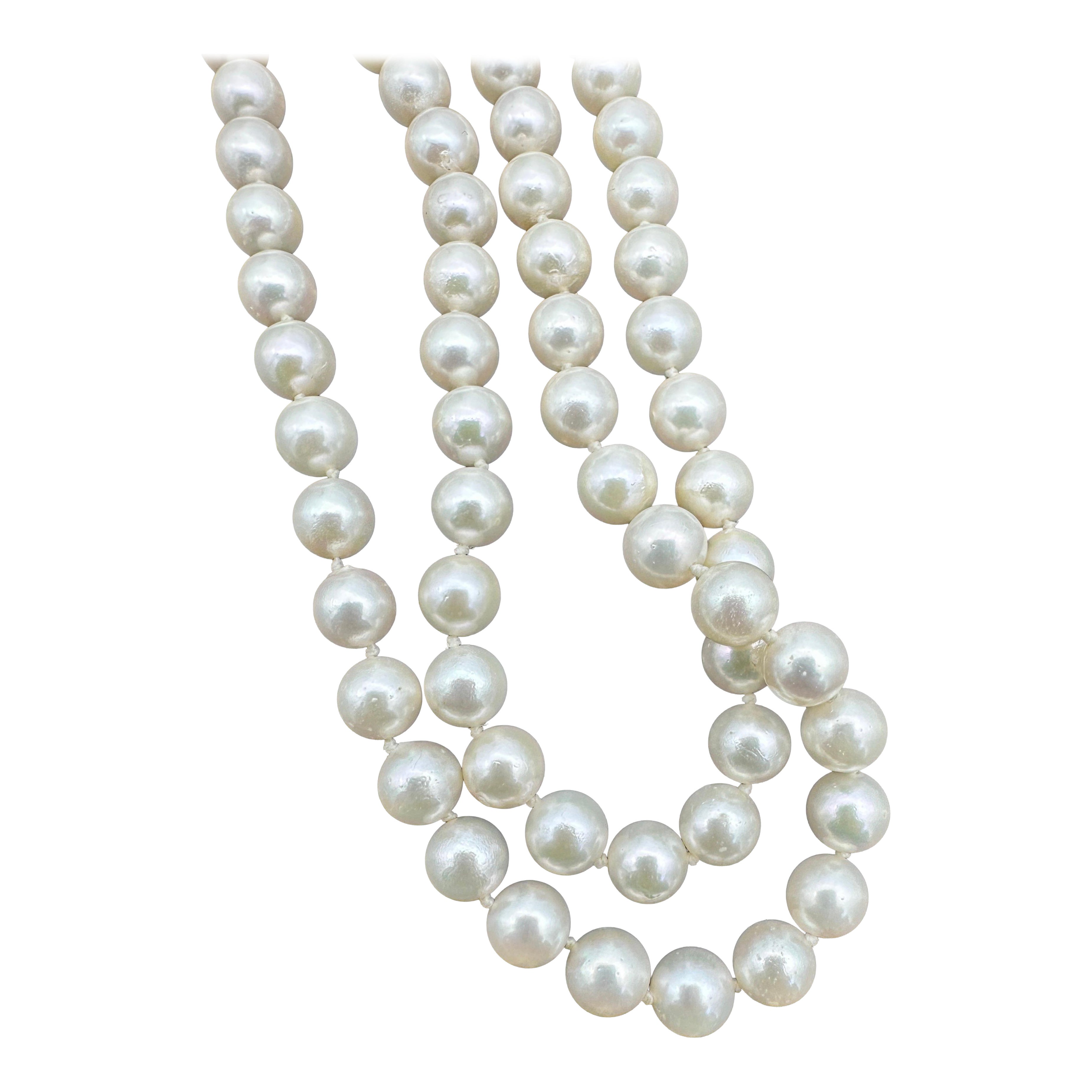 AAA White Akoya Pearl Strand Necklace, 36" Opera Length, Japan