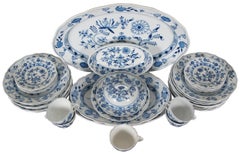 36 Pc Antique Meissen Flow Blue Onion China Set X Sword Mark Germany Platters