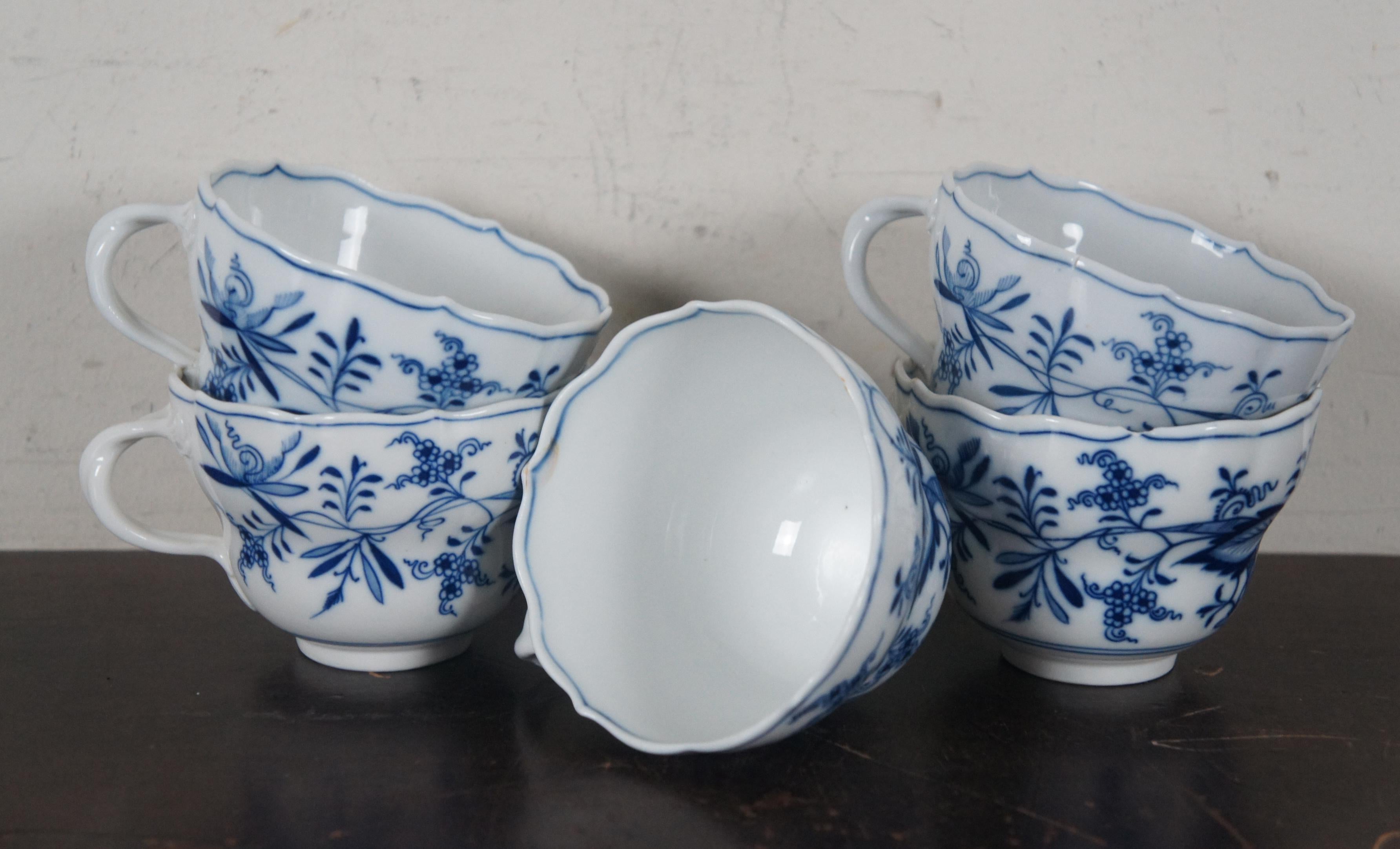 Porcelain 36 Pc Antique Meissen Flow Blue Onion China Set X Sword Mark Germany Platters