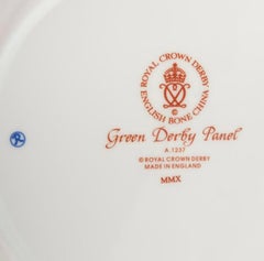 36 Piece Service for 12 Royal Crown Derby Green Panel Dinnerware Vintage