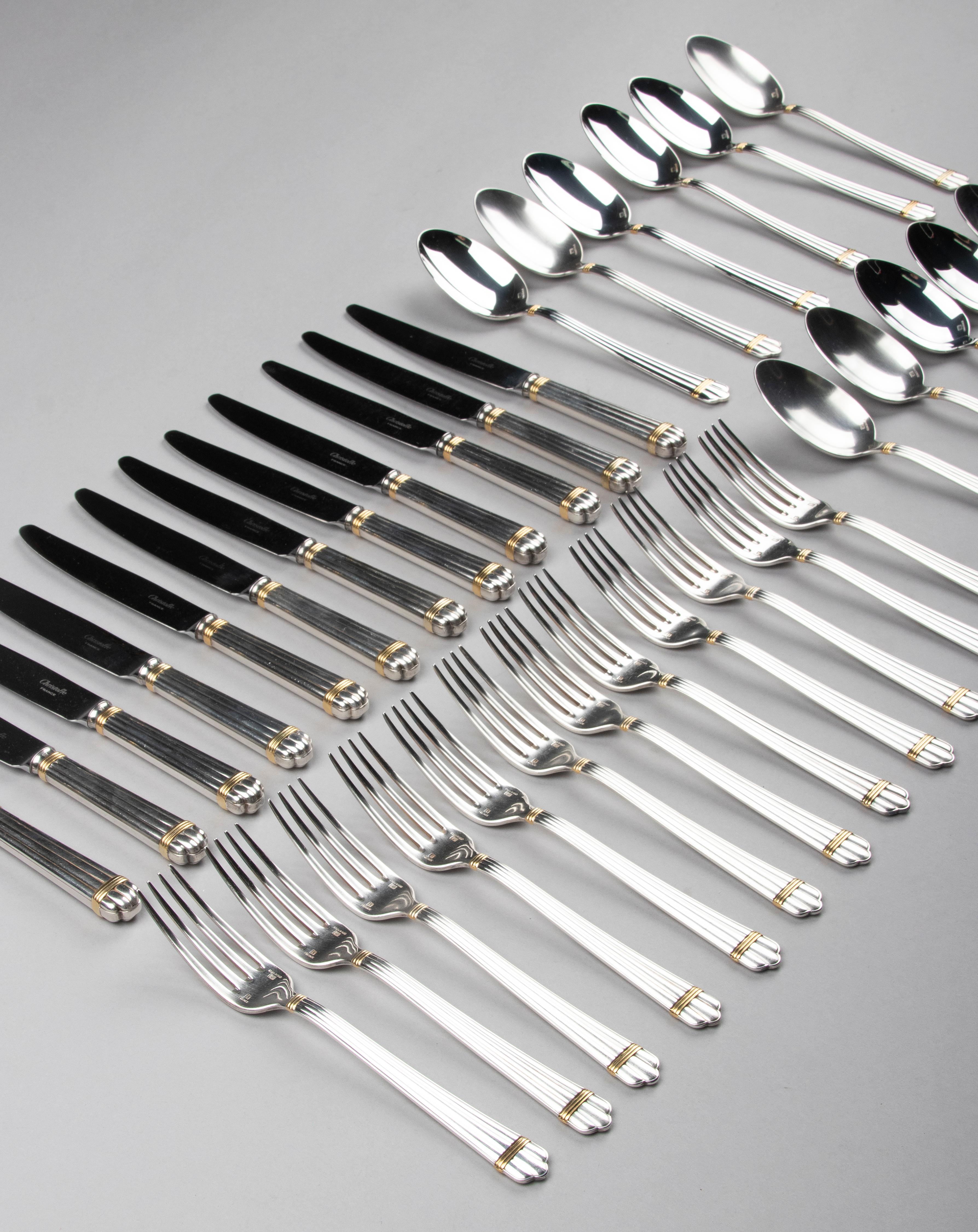 36-Piece set of Modern Silver-plate Flatware by Christofle Model Aria 3