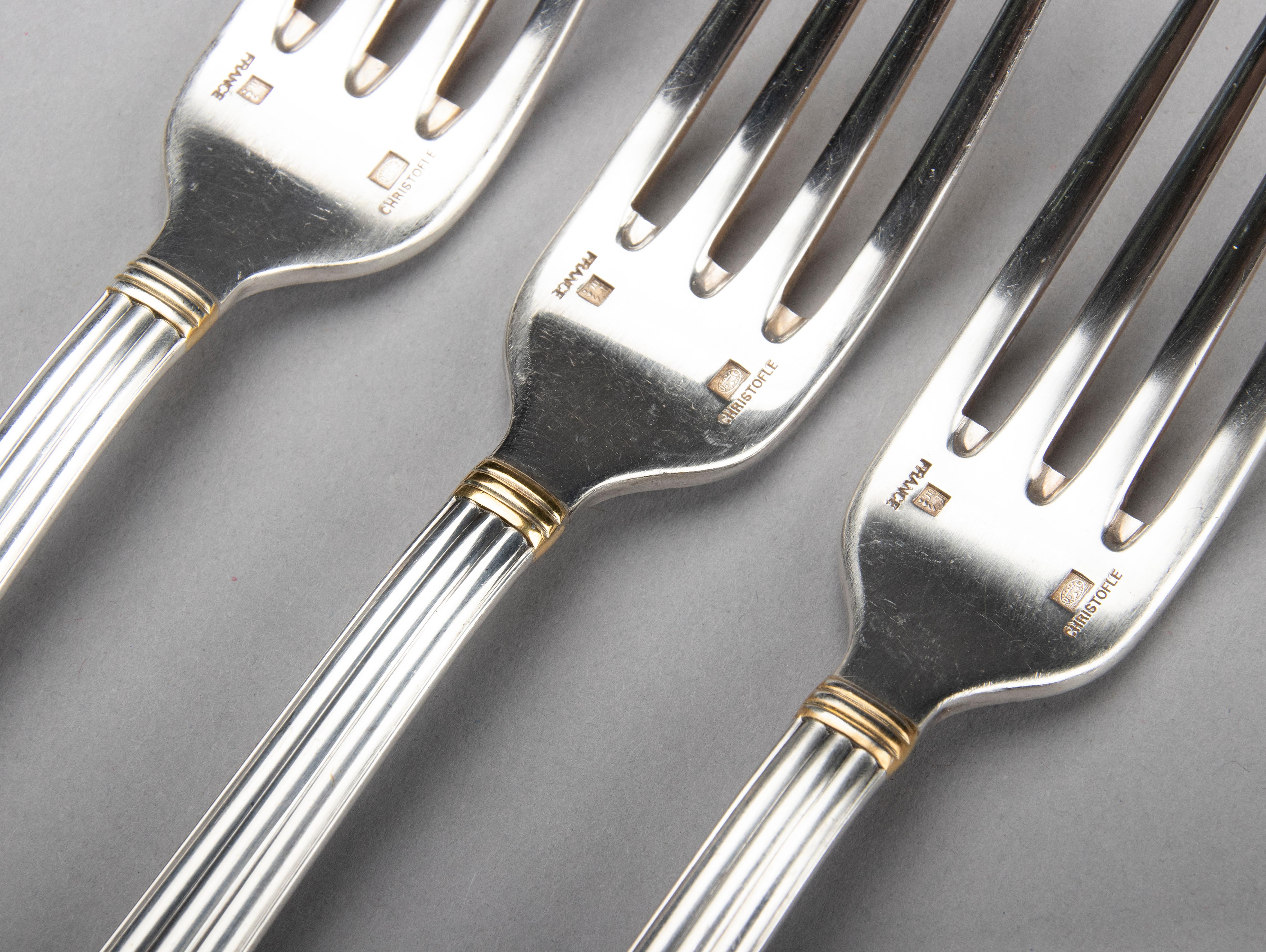 36-Piece set of Modern Silver-plate Flatware by Christofle Model Aria 9
