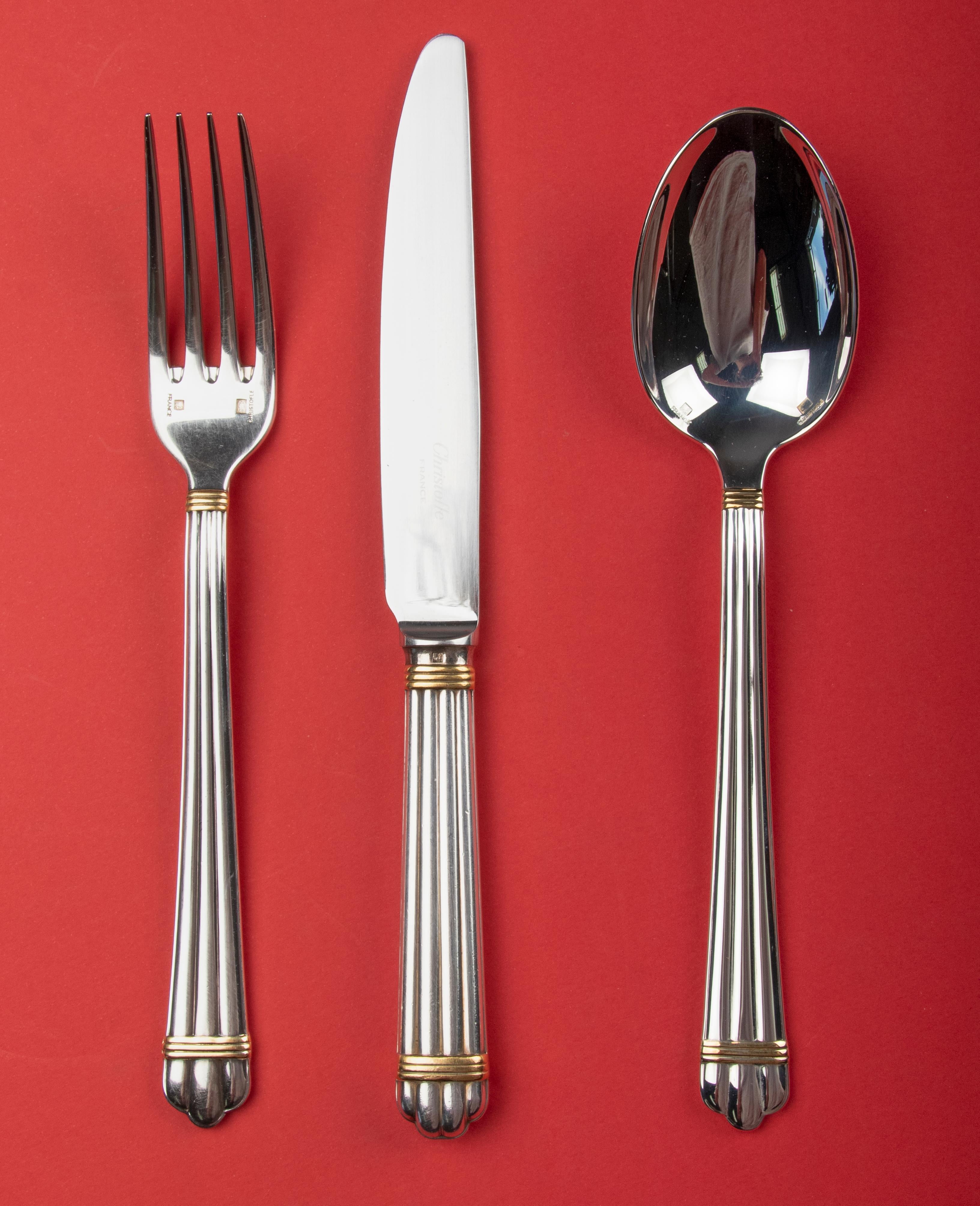 Plated 36-Piece set of Modern Silver-plate Flatware by Christofle Model Aria