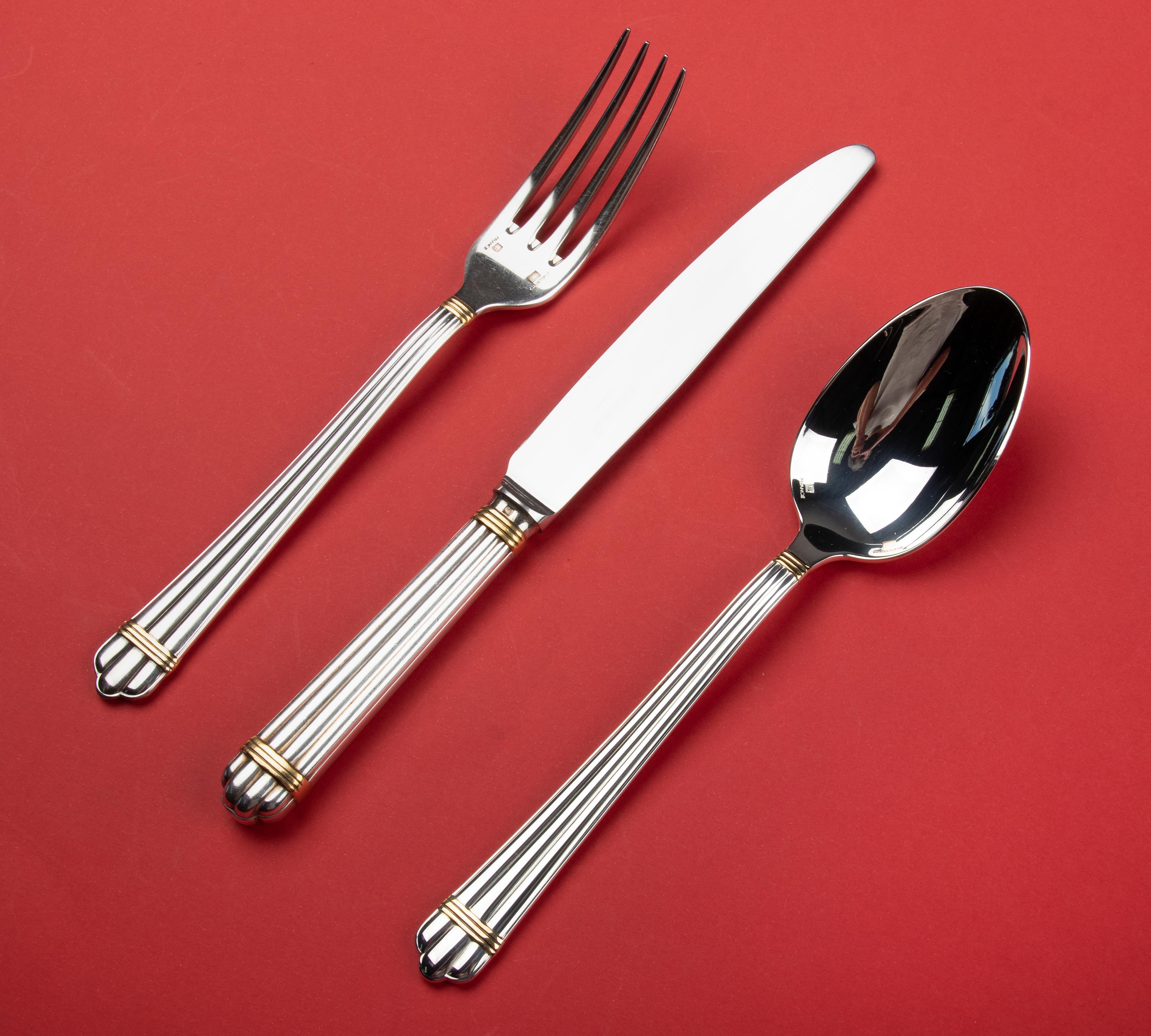 36-Piece set of Modern Silver-plate Flatware by Christofle Model Aria In Good Condition In Casteren, Noord-Brabant