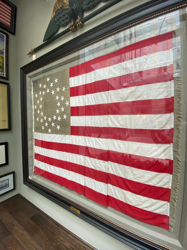 Mid-19th Century 36-Star American Flag, Hand-Cut and Sewn, Civil War Era with Rare Pattern For Sale