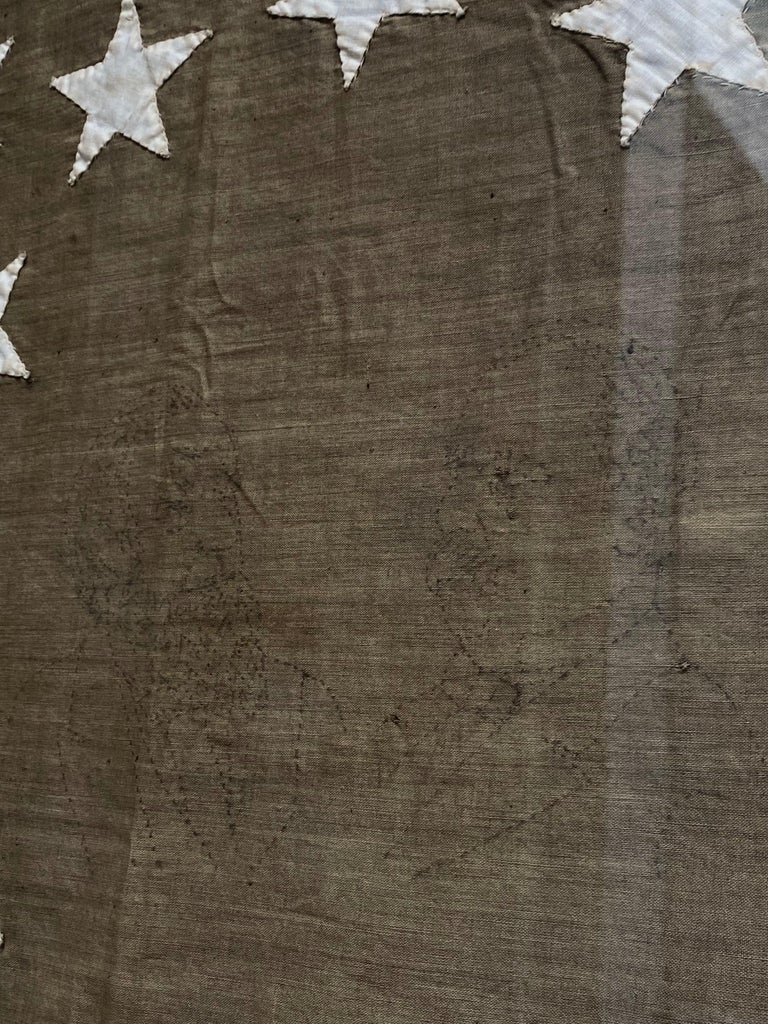 Cotton 36-Star American Flag, Hand-Cut and Sewn, Civil War Era with Rare Pattern For Sale