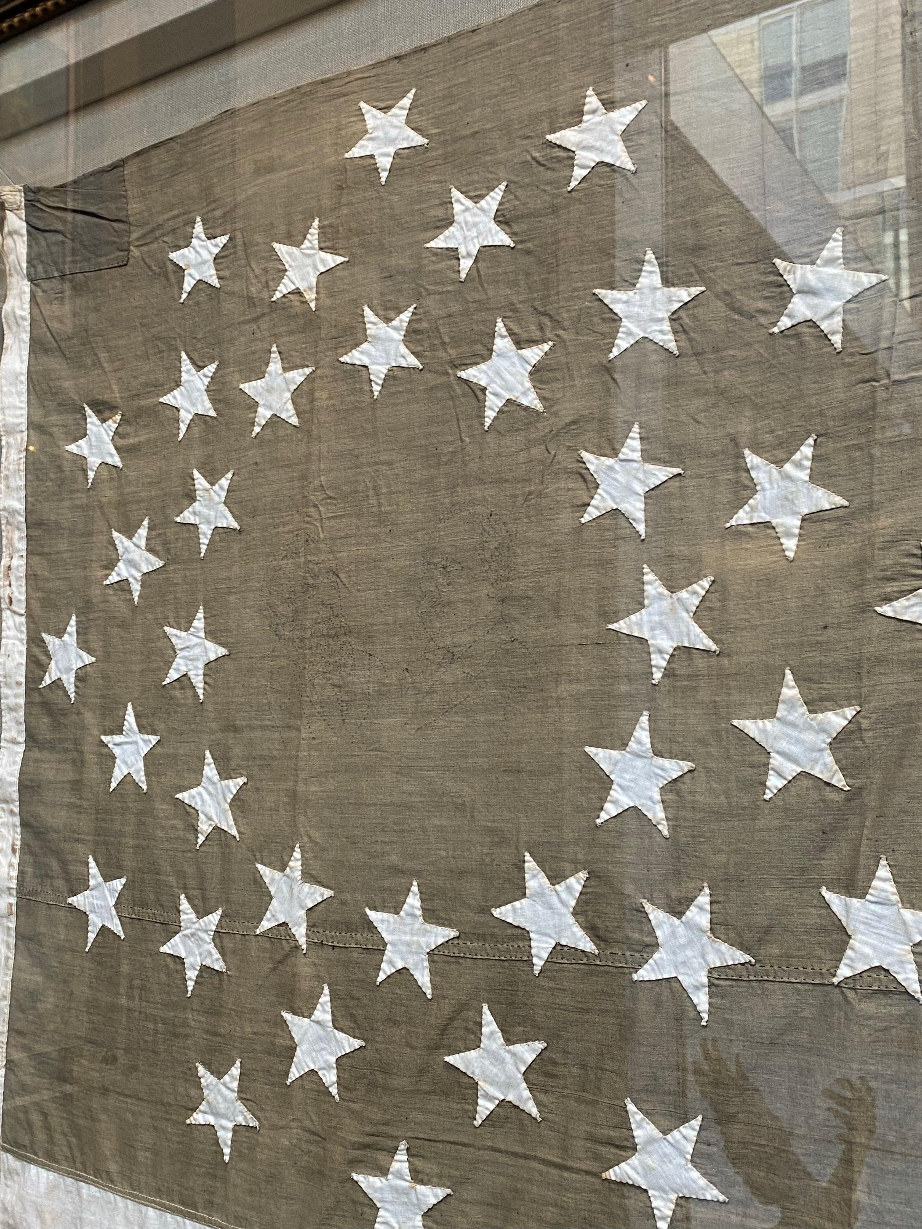 Cotton 36-Star American Flag, Hand-Cut and Sewn, Civil War Era with Rare Pattern