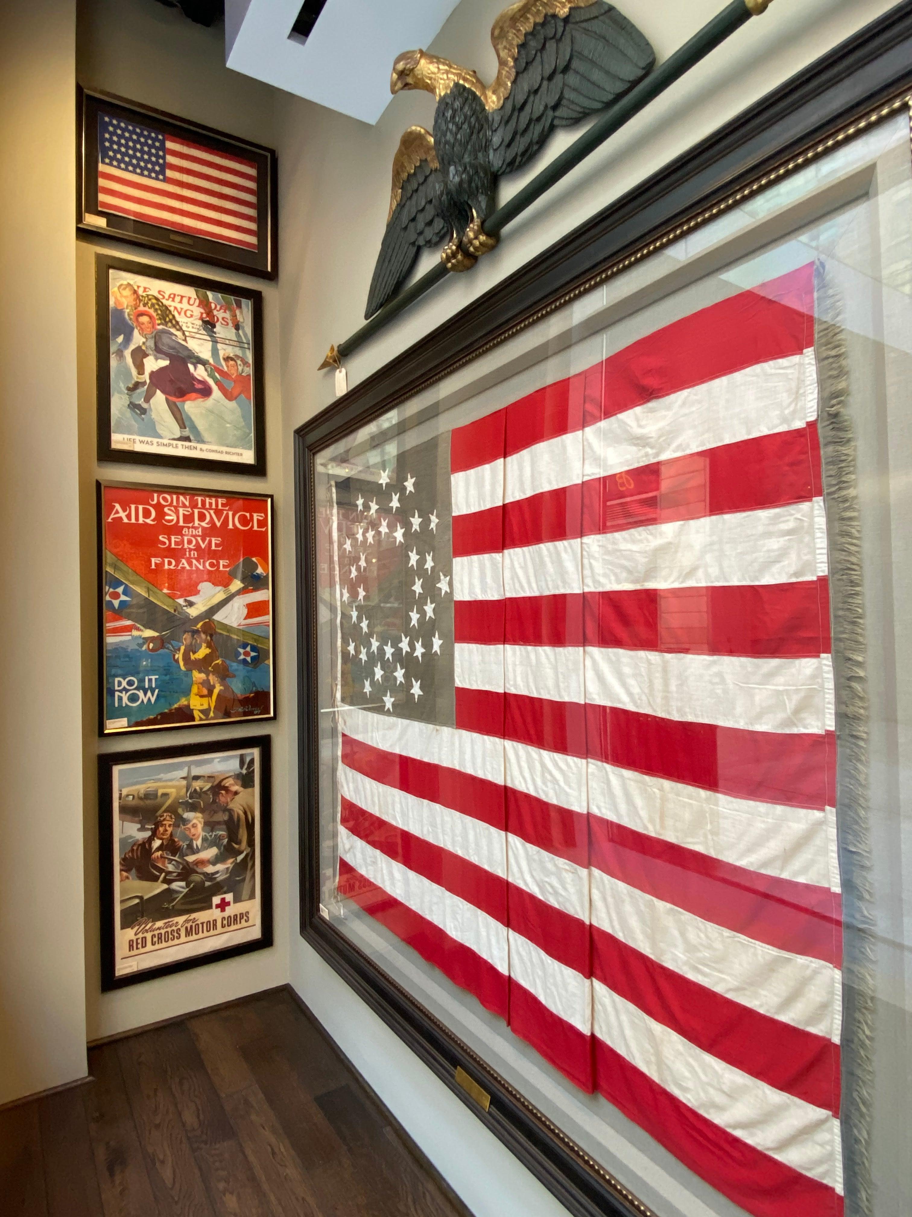36-Star American Flag, Hand-Cut and Sewn, Civil War Era with Rare Pattern 1