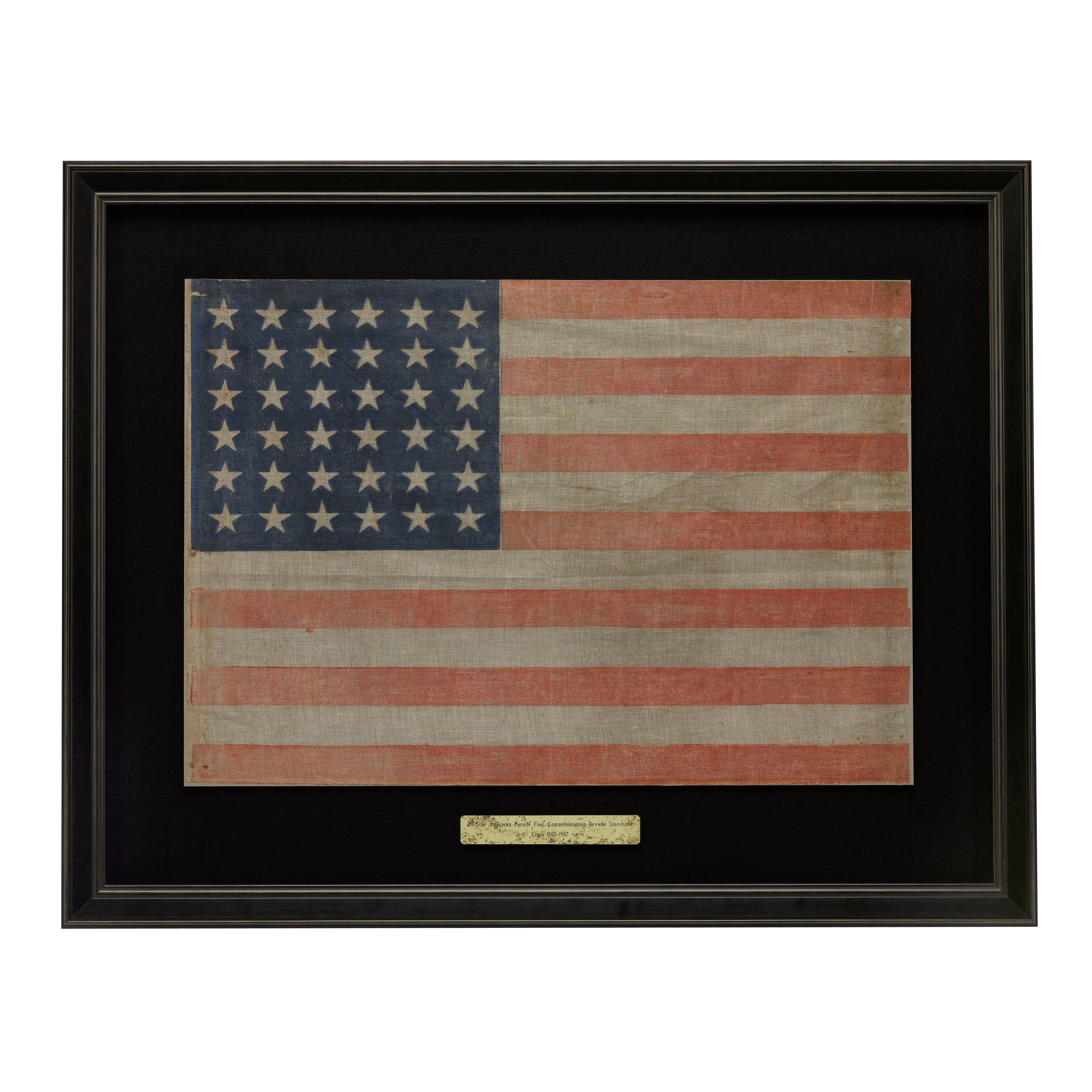 Drapeau de parade américain imprimé à 36 étoiles, Circa 1865-1867