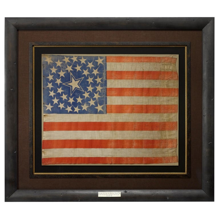 36-Star Antique American Flag with Rare Haloed Star Medallion, circa 1865