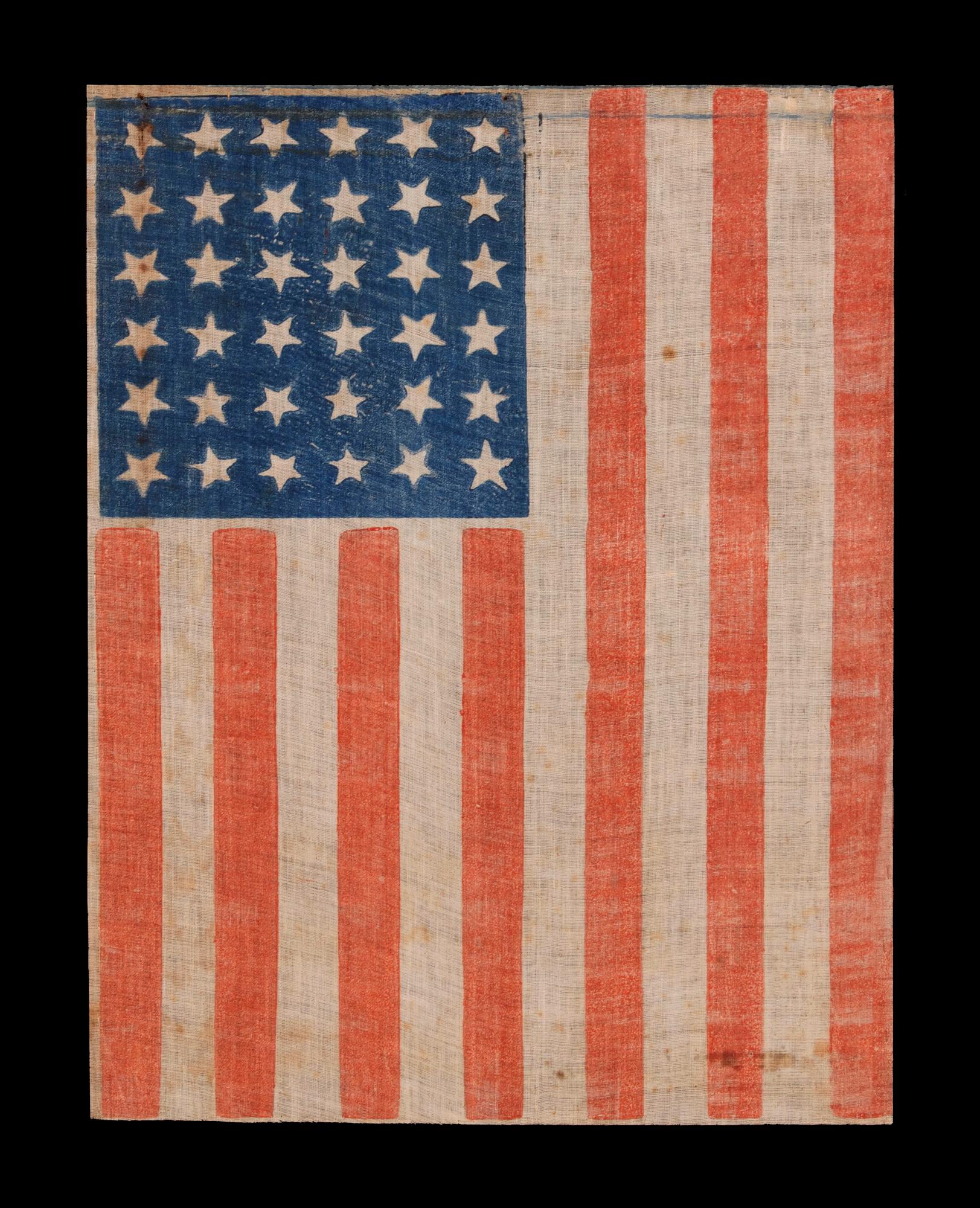 36 Star Antique Parade Flag, Vertical Position, Nevada Statehood, ca 1861-1867 In Good Condition For Sale In York County, PA