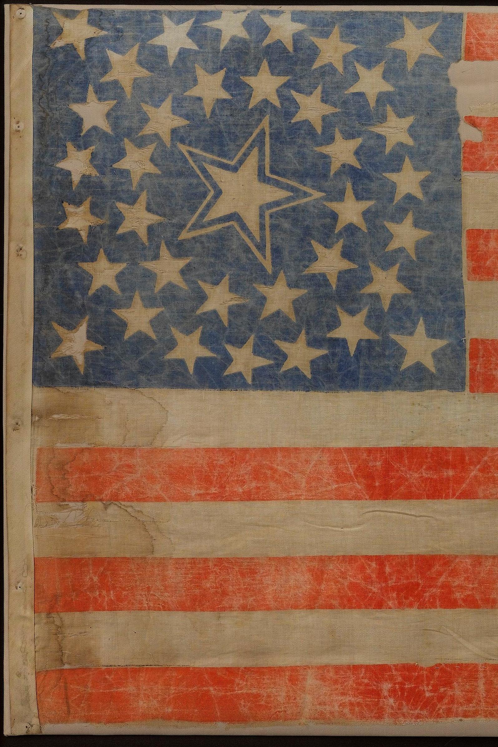Mid-19th Century 36-Star Printed American Flag, Rare Haloed Star Medallion, Circa 1865 For Sale