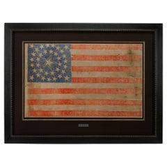 Used 36-Star Printed American Flag, Rare Haloed Star Medallion, Circa 1865