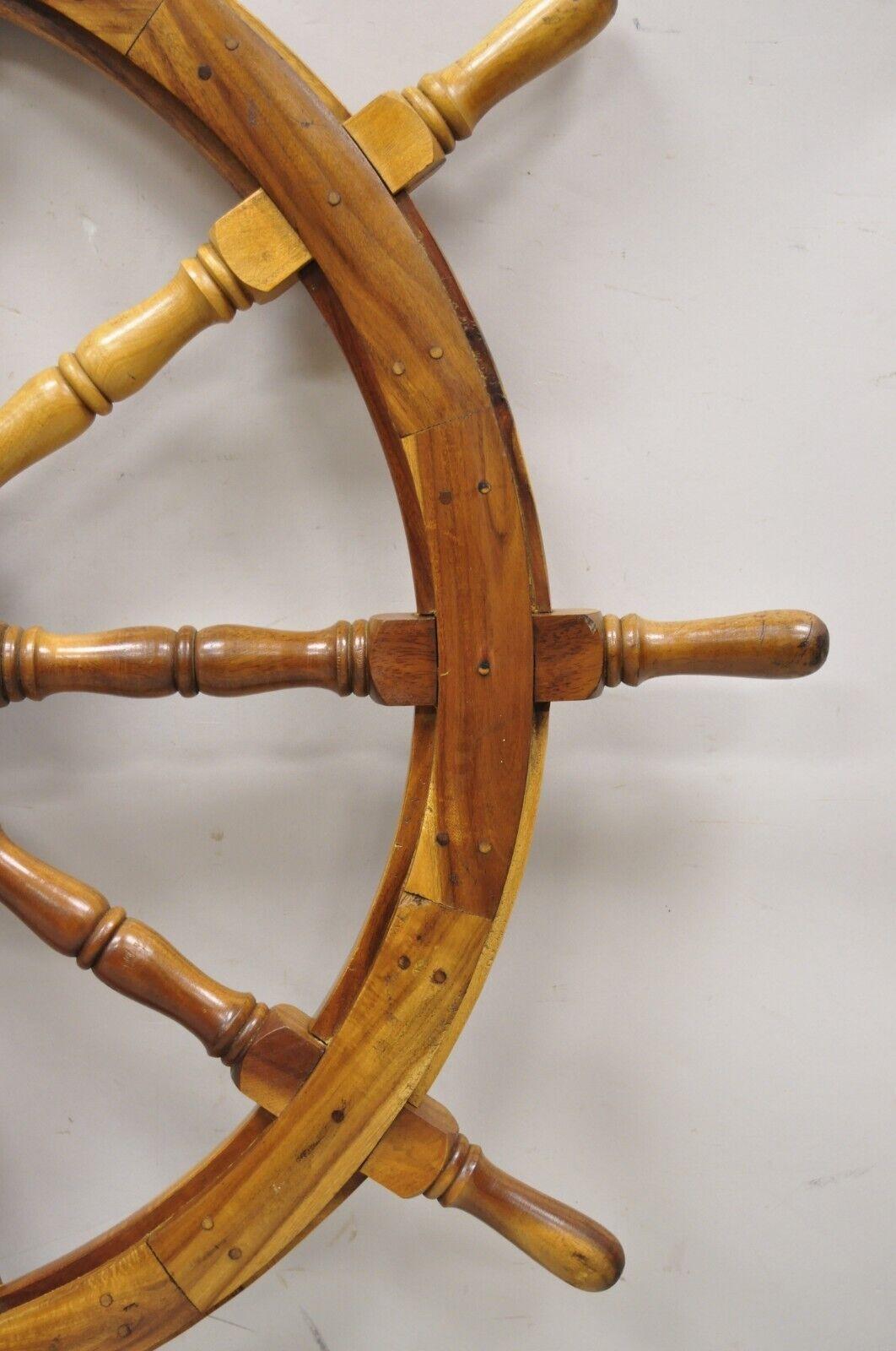 Teak Wood Nautical Ship Steering Wheel Pirate Captain Rustic In Good Condition In Philadelphia, PA