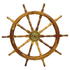 Vintage Teak Wood Nautical Ship Steering Wheel Pirate Captain Rustic