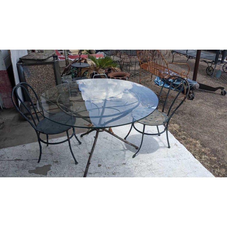 Vintage Figurative Giacometti Style Metal Faux Bois and Glass Dining Table In Good Condition For Sale In Pasadena, TX