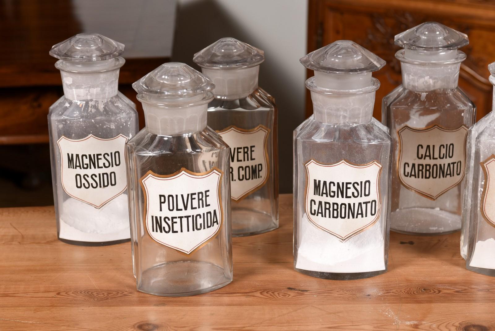 36 Vintage Italian Glass or Porcelain Pharmacy Jars with Labels, Sold Each For Sale 10