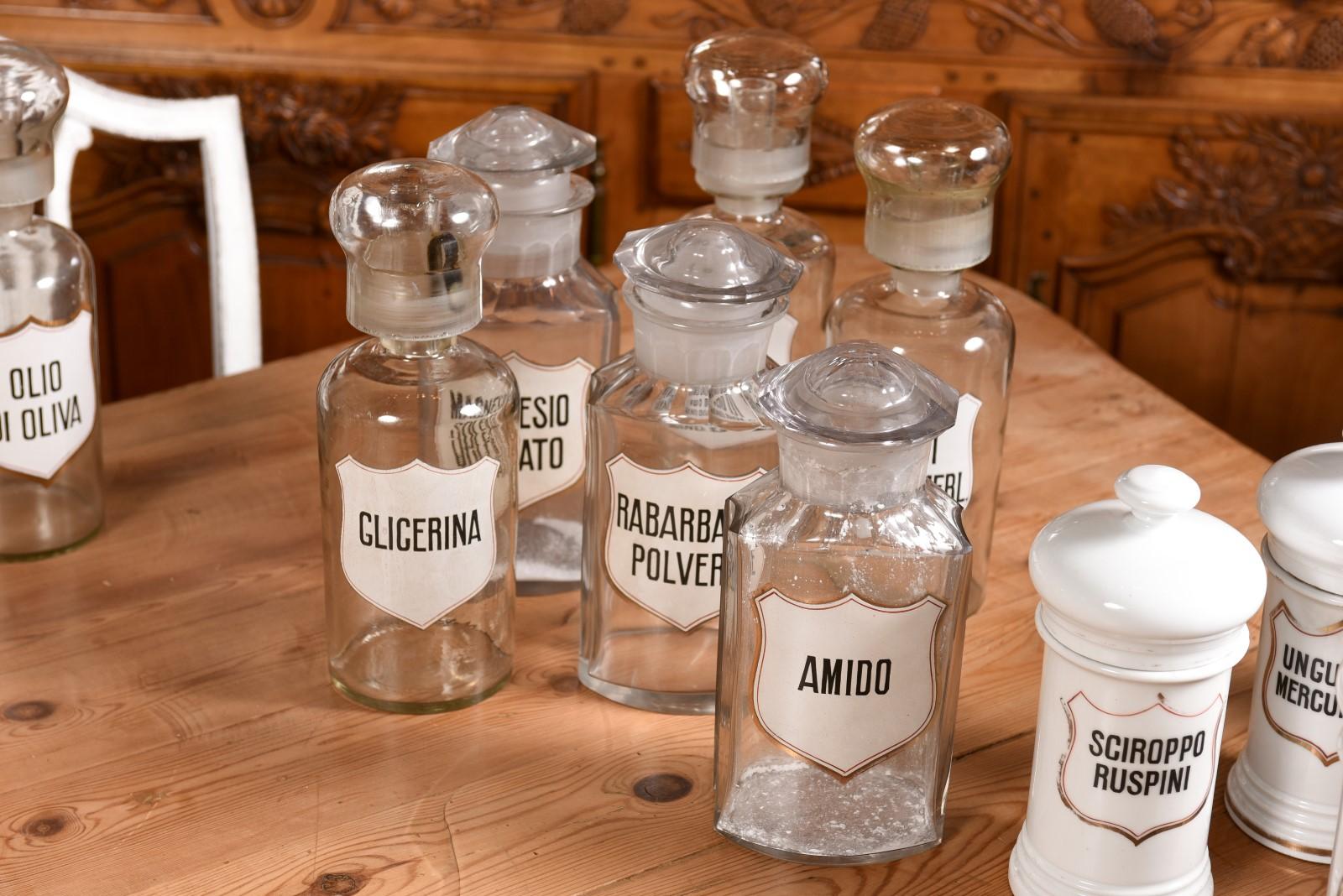36 Vintage Italian Glass or Porcelain Pharmacy Jars with Labels, Sold Each For Sale 13