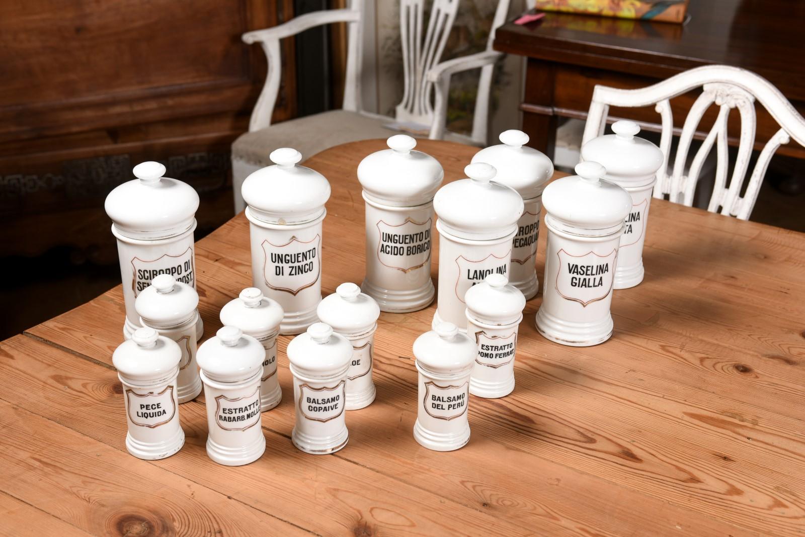 36 Tarros de farmacia Vintage Italian Glass o de porcelana con etiquetas, se venden por unidad 9