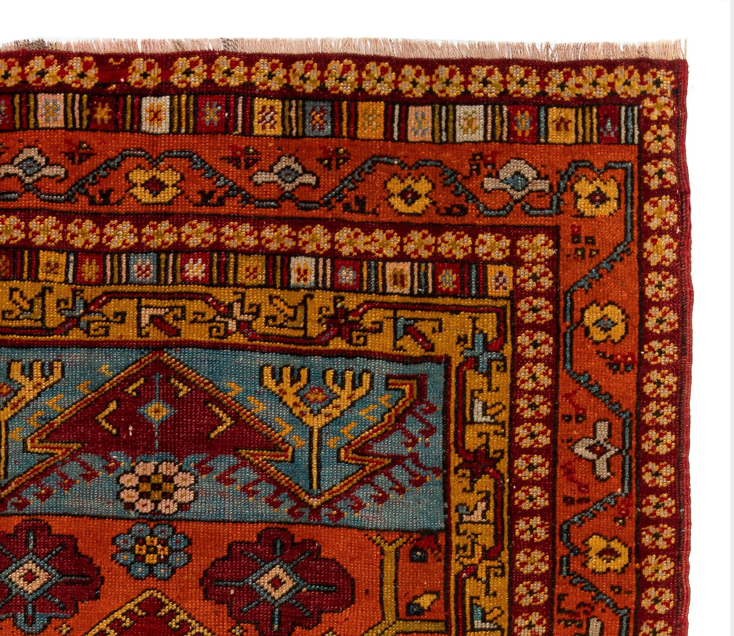 An antique Central Anatolian prayer rug with an unusual design, made of medium wool pile on a tightly woven wool foundation. The rug is sturdy and in good condition. 

It has been washed professionally and ready to be used in a residential or