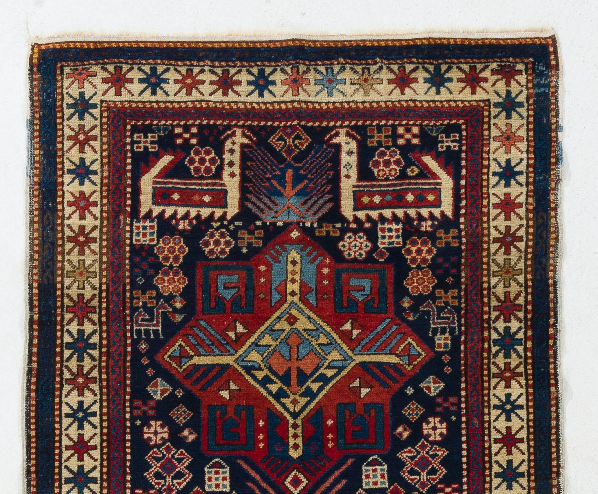 A rare and prized Shirvan Akstafa rug that is visually stunning and highly expressive with a very distinct tribal and historic character. What distinguishes the style of an Akstafa is its rendering of the very special symbol of ‘peacocks’, which