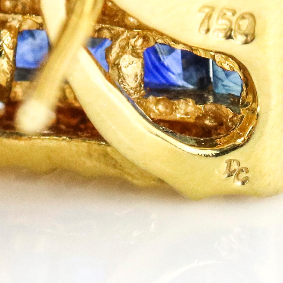 3.60 Carat 18 Karat Gold Diamond Sapphire Half-Hoop Earrings For Sale 1
