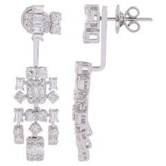 3,60 Karat Baguette-Diamant-Jacke-Ohrringe aus 18 Karat Weißgold Handgefertigter Schmuck